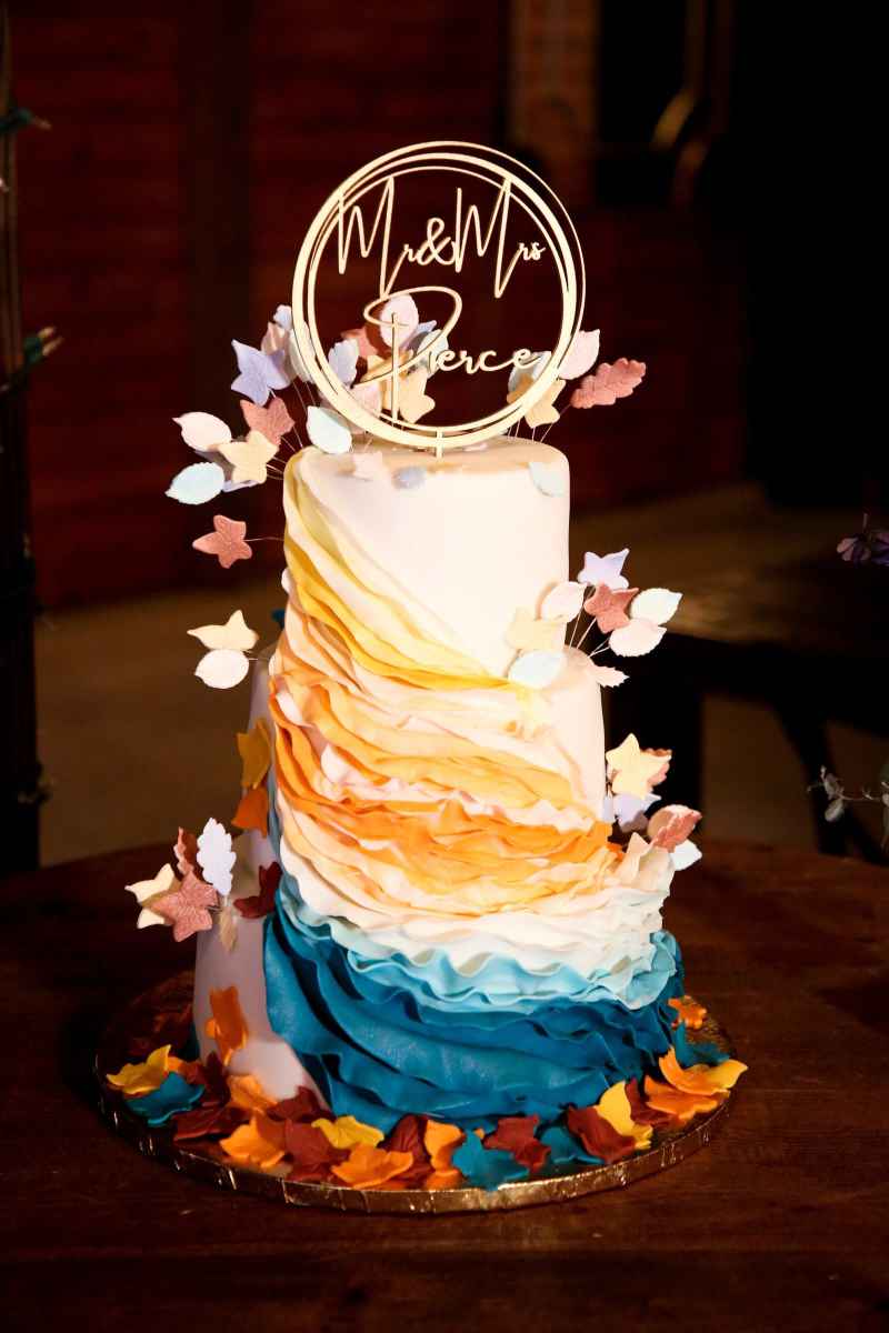 Colorful three tiered wedding cake