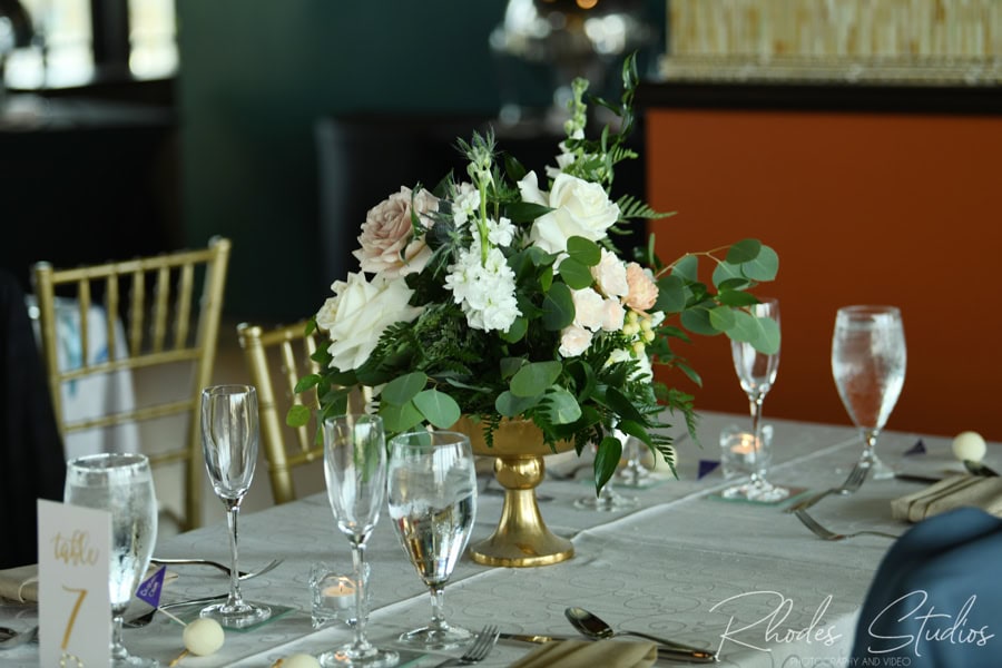 Blush and ivory reception centerpiece