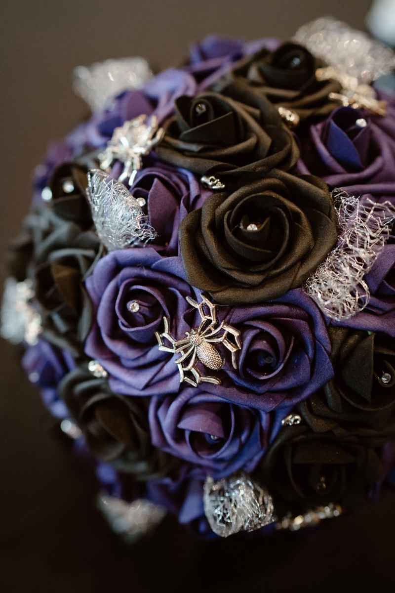 Purple and black Friday the 13th bridal bouquet