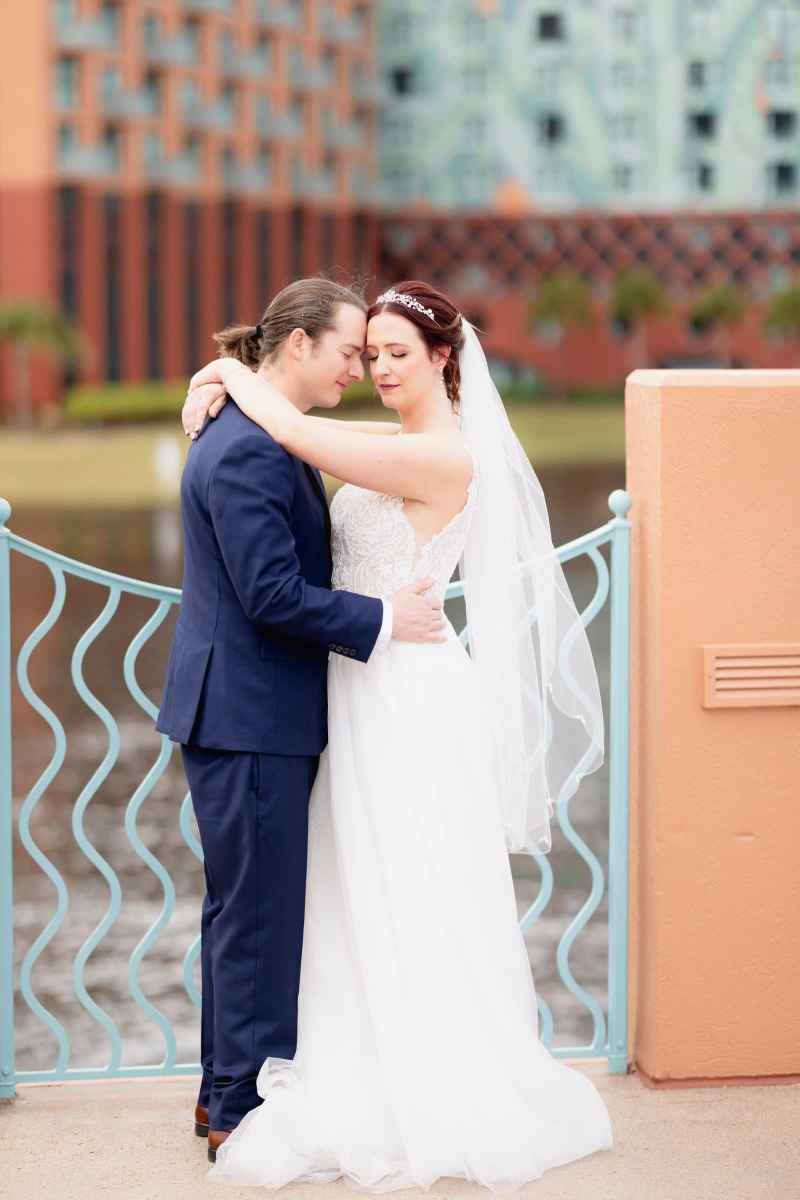 Bride and groom portraits around the WDW Swan and Dolphin Resort