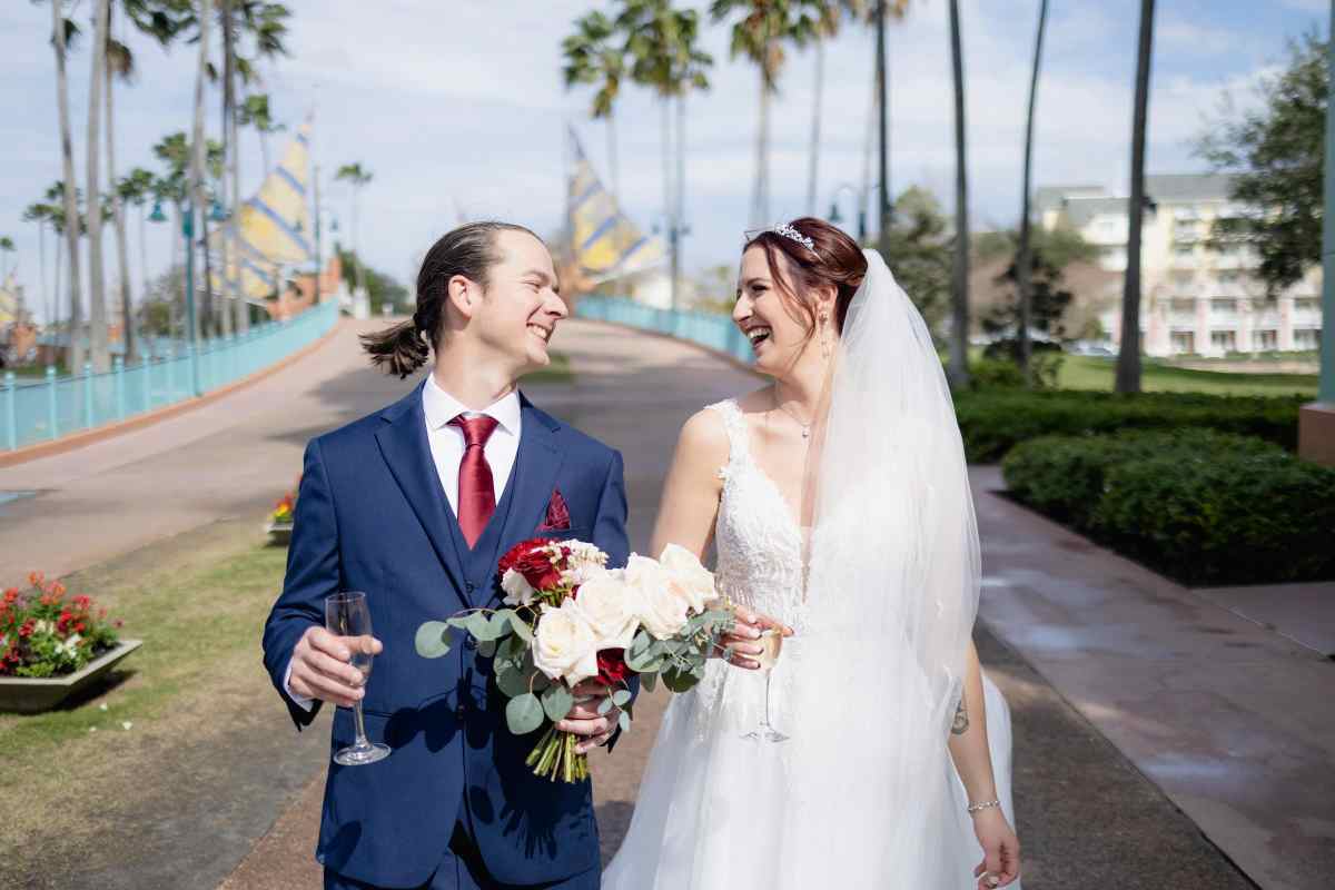 Bride and groom portraits around the WDW Swan and Dolphin Resort