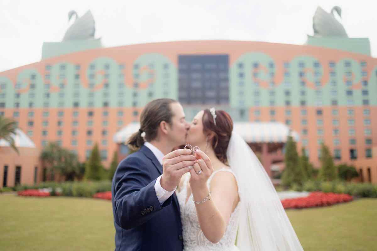 Bride and groom portraits around the WDW Swan and Dolphin Resort