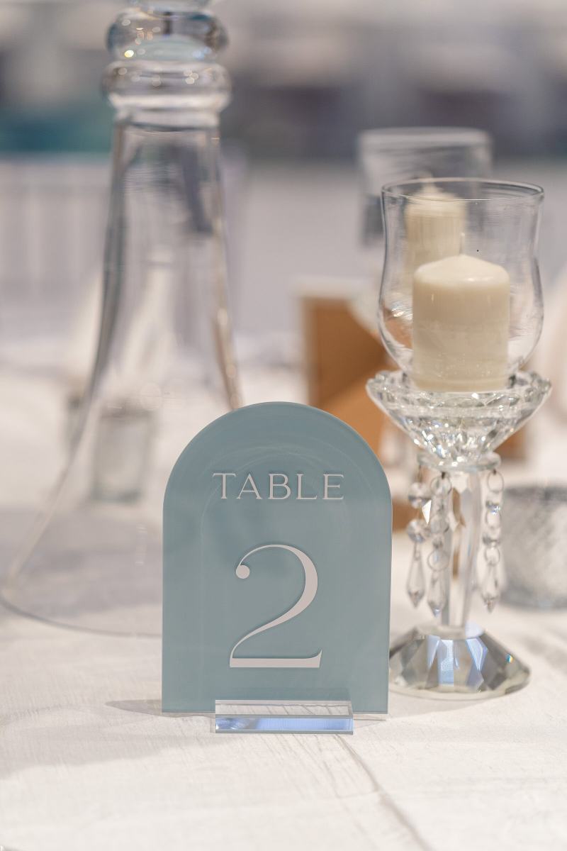 Close-up of reception table decor