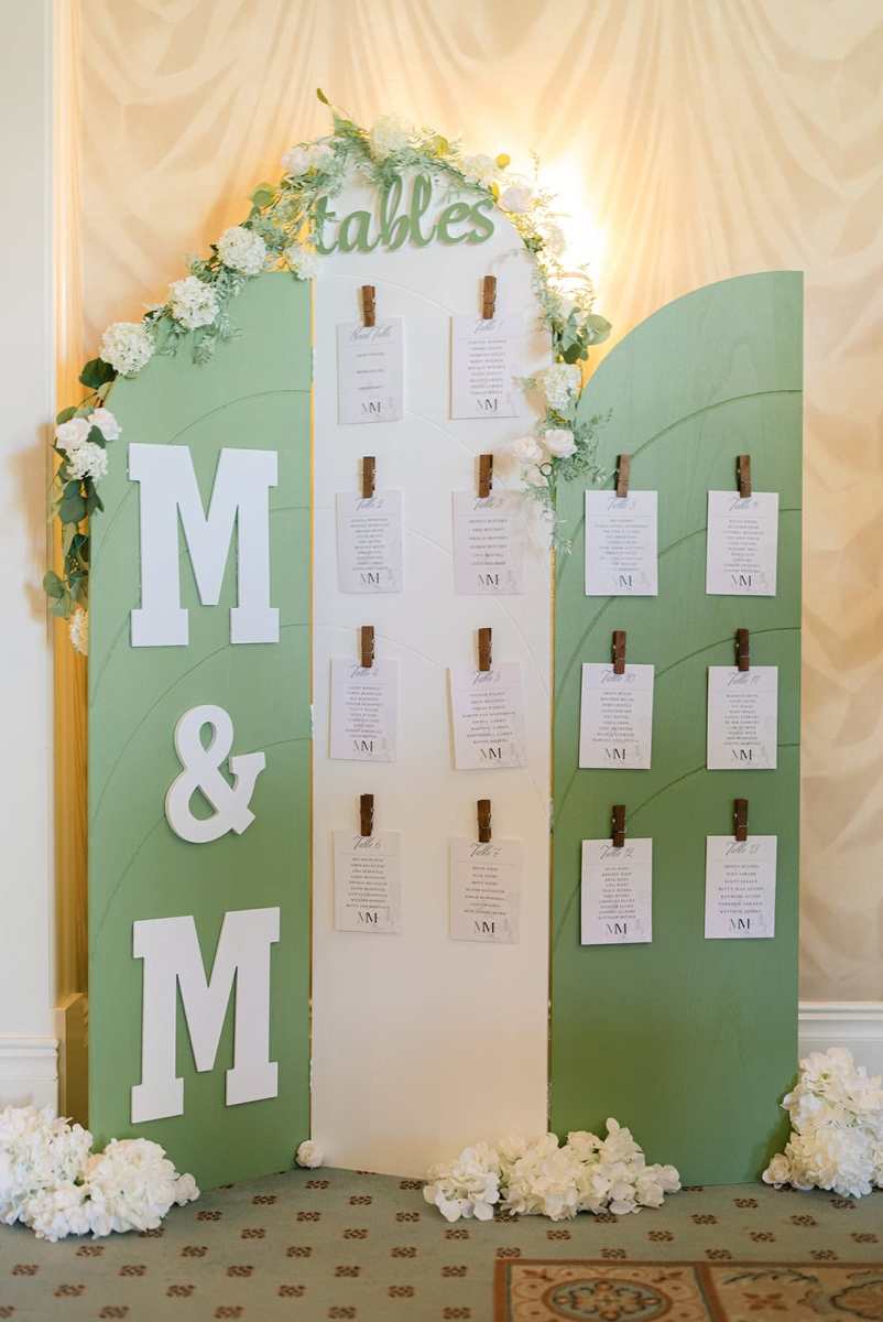 White and green table assignment display