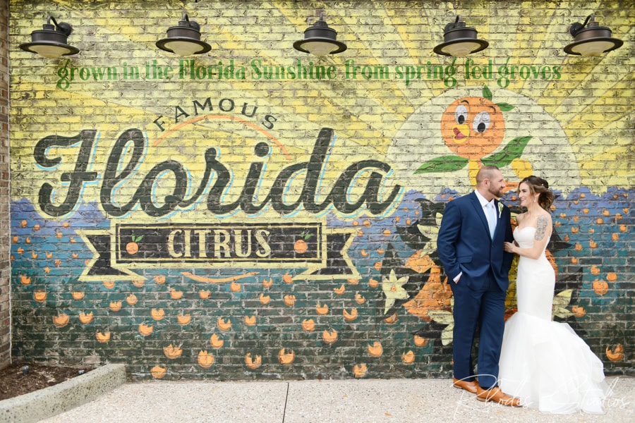 Bride and groom portraits around Disney Springs
