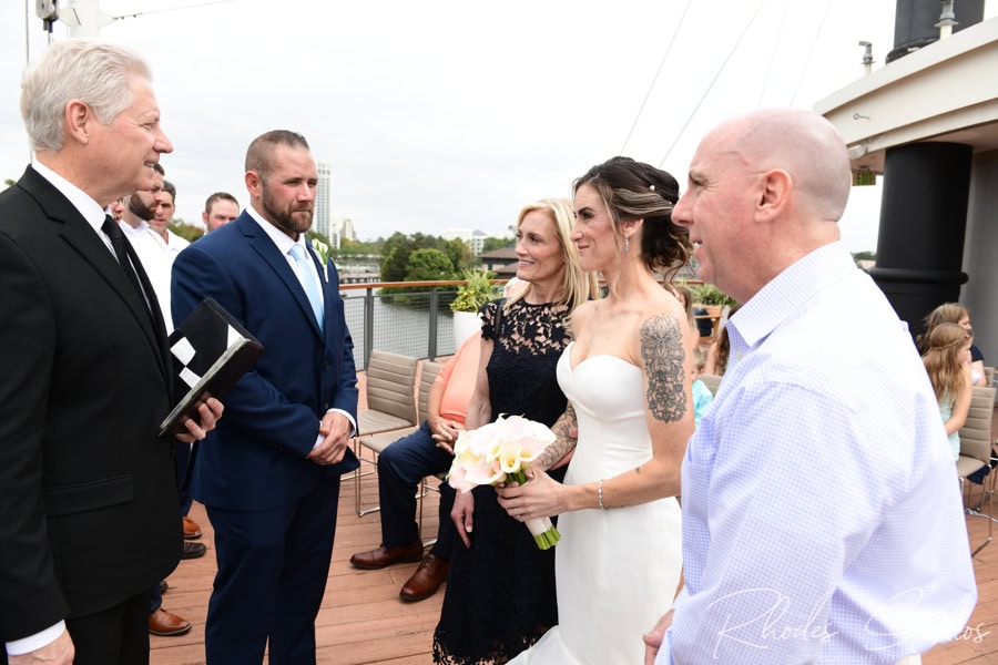 Wedding ceremony on The Bow at Paddlefish Disney Springs