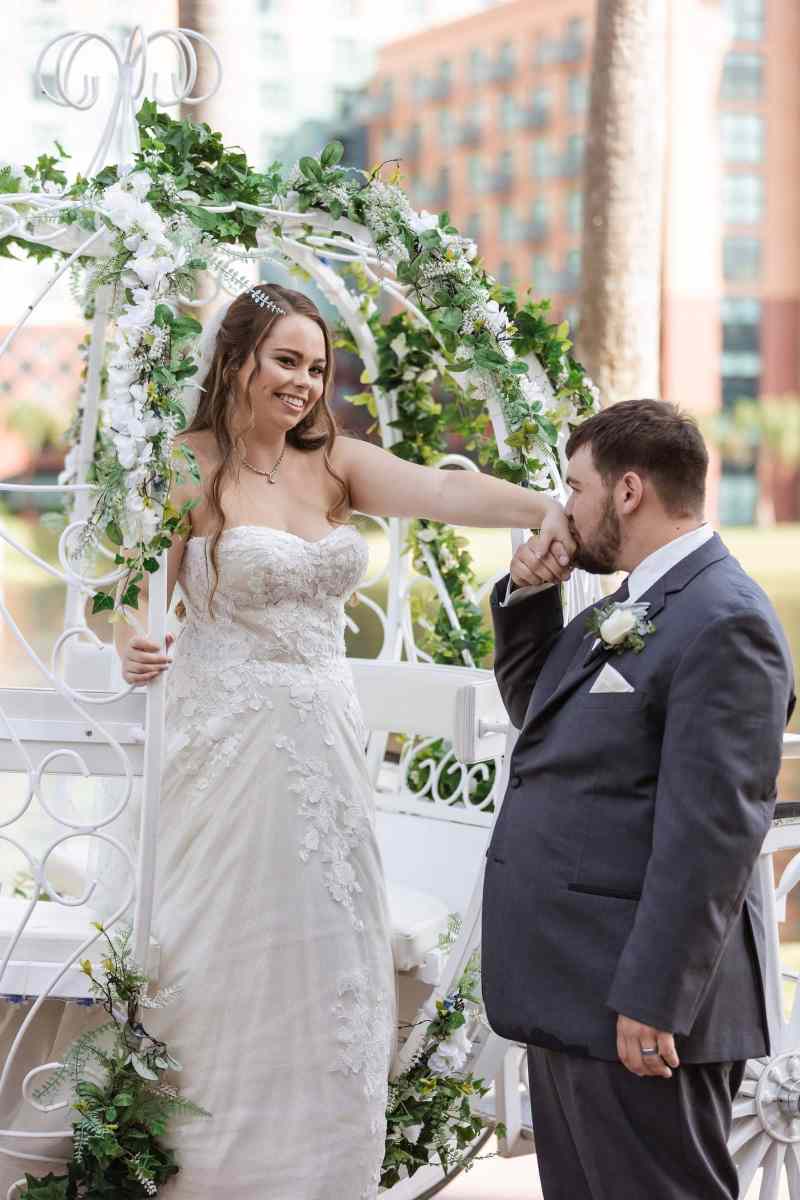 Bride and groom portraits around the WDW Swan and Dolphin Resort