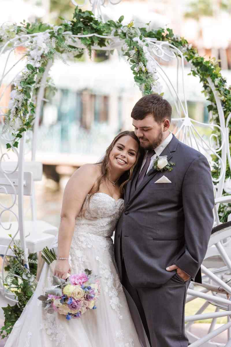 Bride and groom portraits around the WDW Swan and Dolphin Resort