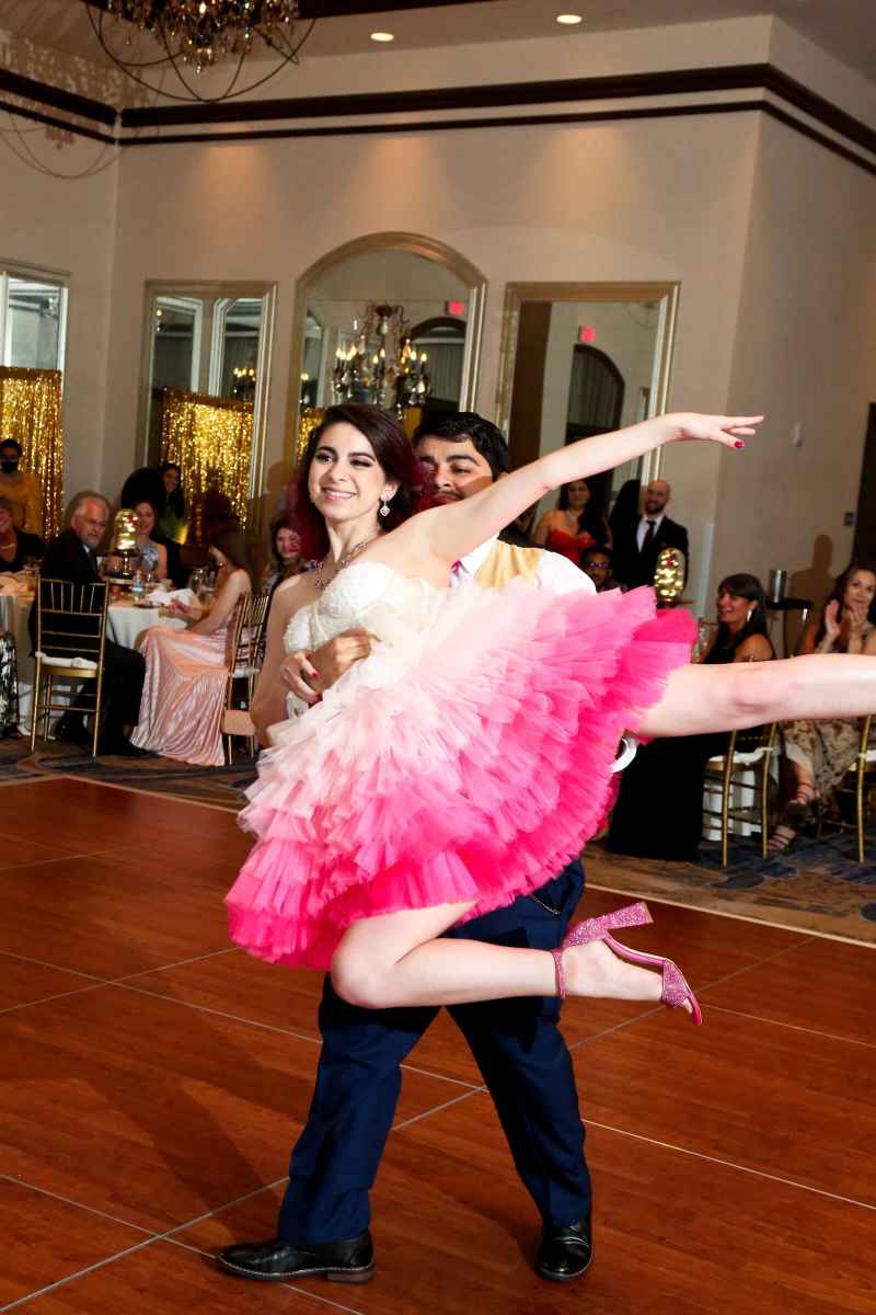 Bride and groom performing a choreographed dance