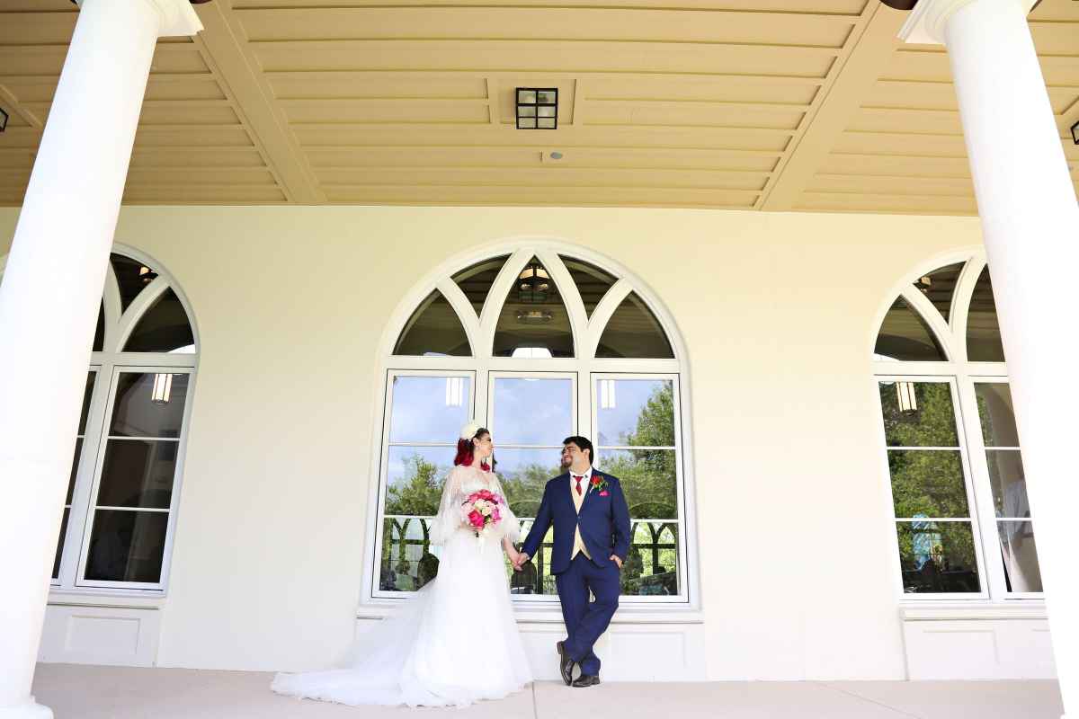 Bride and groom portraits around the Wyndham Grand Orlando Resort Bonnet Creek