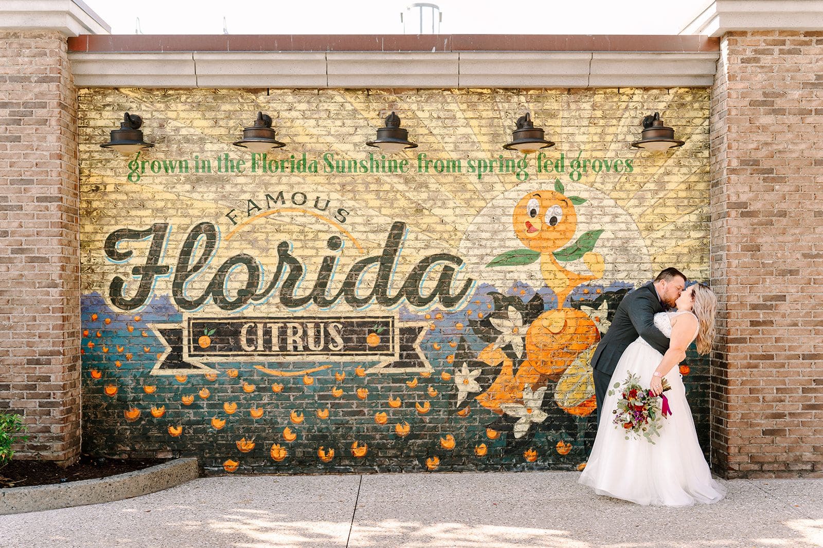 Bride and groom and Disney Springs