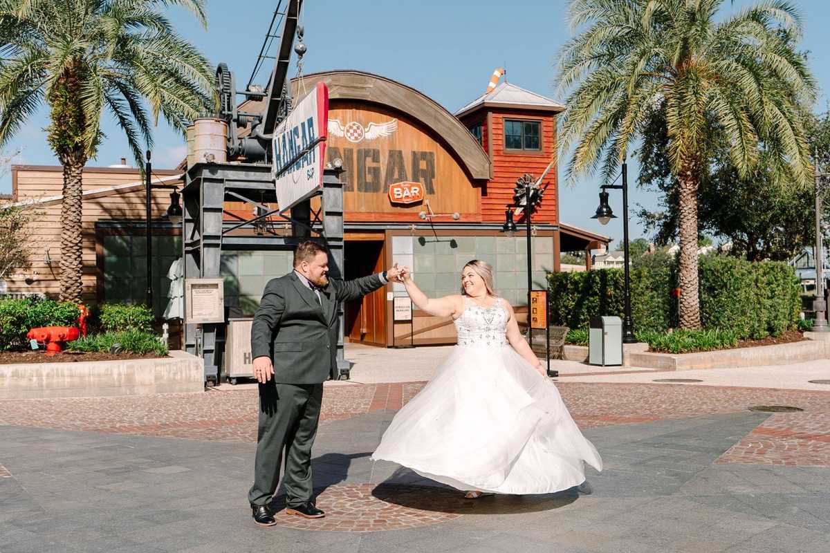 Bride and groom at Disney Springs