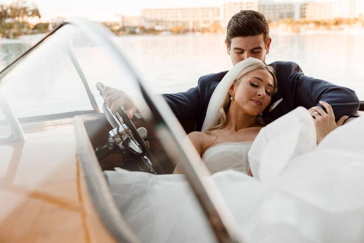 Evermore boat bride and groom