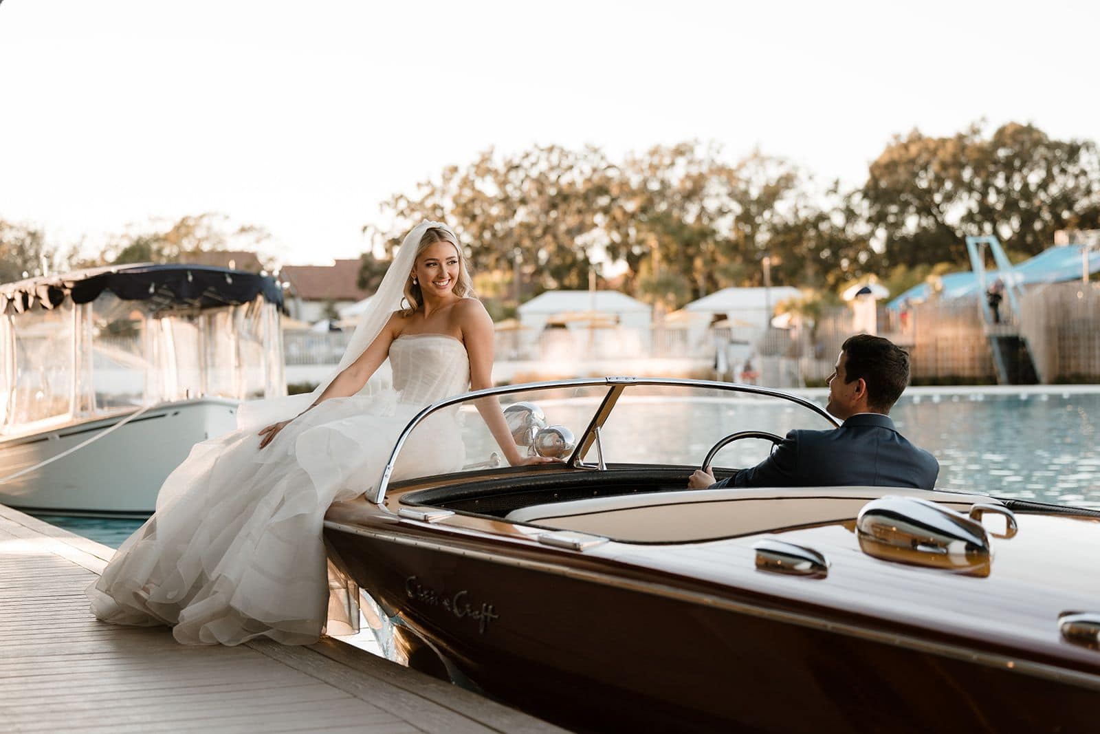 Evermore boat bride and groom