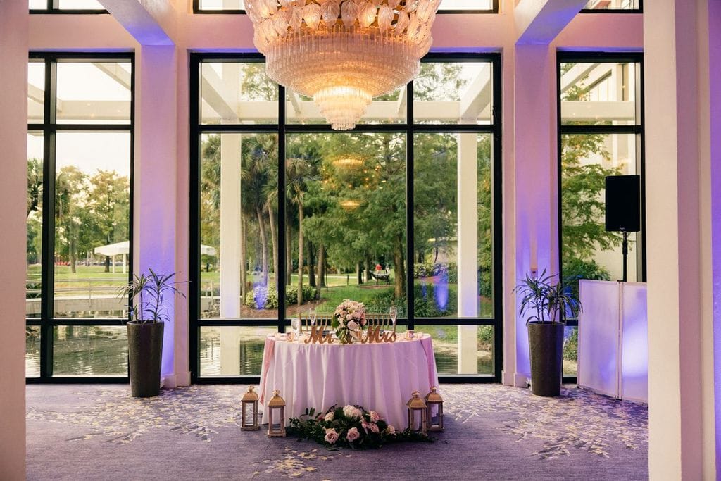 Luxe hotel wedding venues in Orlando overlooking pond and greenery